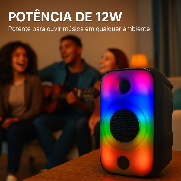 Caixa de Som Bluetooth Portátil 12W Potente com Luz