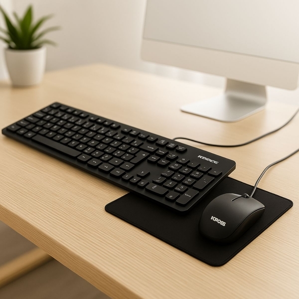 Kit mouse & teclado com fio escritório macio mouse pad preto