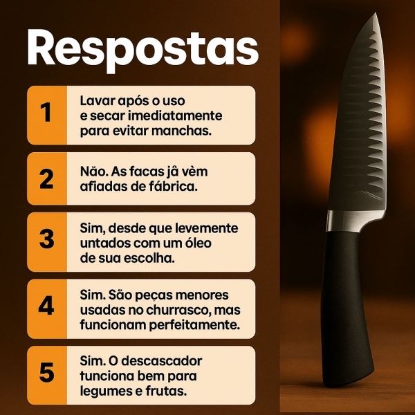 Kit Facas Profissional Inox com Afiador Tesoura Descascador