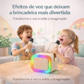 Mini Caixa Som Karaokê Bluetooth Infantil 2 Microfones LED