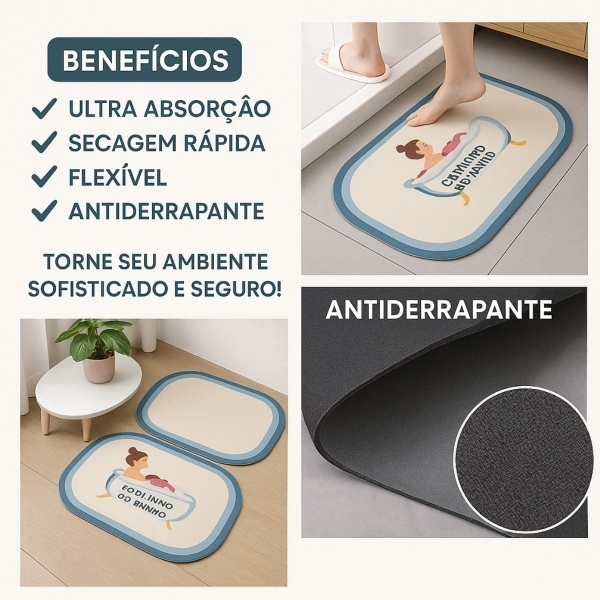 Kit 2 Tapetes Impermeável Antiderrapante Banheiro Cozinha - Redondo/Quadrado
