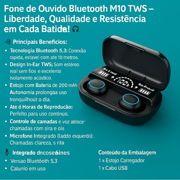 Fone de ouvido TWS10 Bluetooth