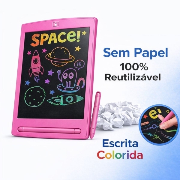 Lousa Mágica Infantil LCD 12 Para Desenhar e Escrever - Rosa