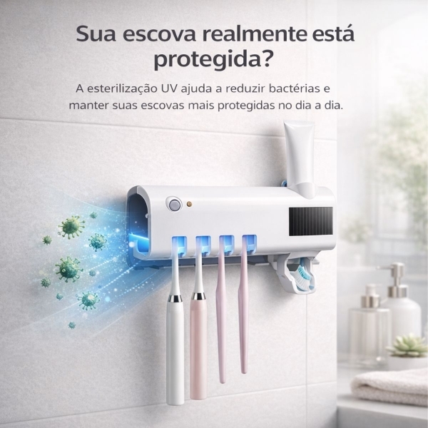 Porta Escova Esterilizador UV Dispenser Pasta Automático