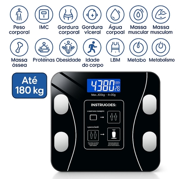 Balança Bioimpedância Imc Digital Aplicativo Bluetooth 180kg