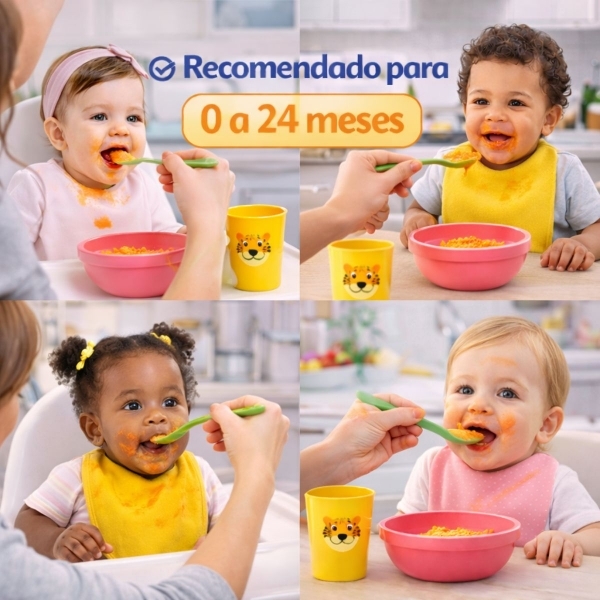 Kit Alimentação Infantil 4 Peças Bebê Livre BPA 0 a 24 Meses - Prato Verde