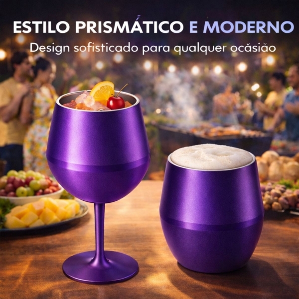 Copo Térmico 2 em 1 Aço Inox 400ml Taça Bebida Fria Quente - Roxo