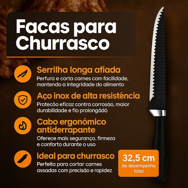 Kit Facas Profissional Inox com Afiador Tesoura Descascador