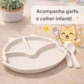 Prato Infantil Com Divisorias Flor Garfo E Colher BPA Free - Gato Branco