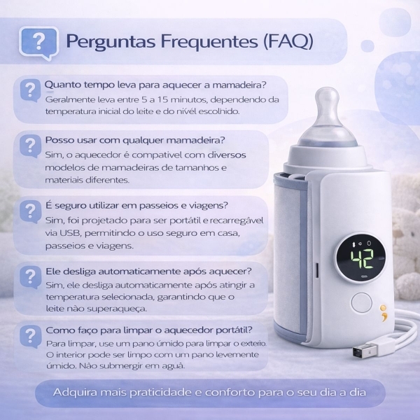 Aquecedor Mamadeira Portátil USB Recarregável com Visor LCD
