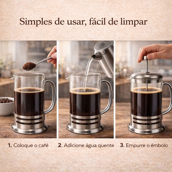 Prensa Francesa Café 350ml Vidro Aço Inox Para Chá