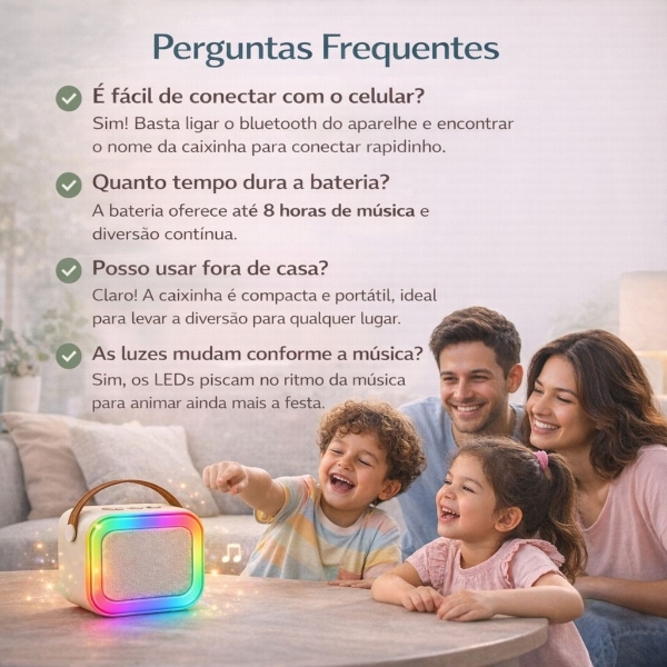 Mini Caixa Som Karaokê Bluetooth Infantil 2 Microfones LED