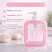 Dispenser Sabonete Líquido 300ml Quadrado Banheiro Cozinha - Rosa