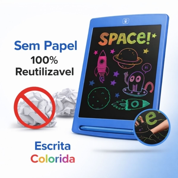 Lousa Mágica Infantil LCD 12 Para Desenhar e Escrever - Azul