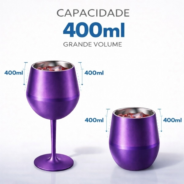 Copo Térmico 2 em 1 Aço Inox 400ml Taça Bebida Fria Quente - Roxo