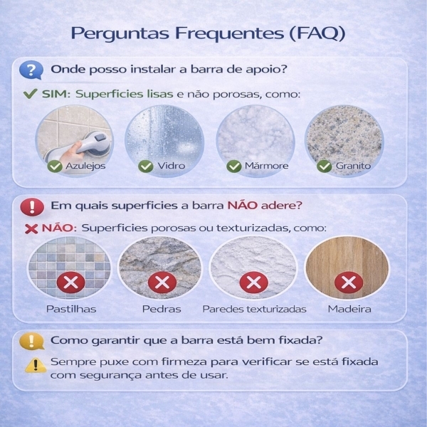 Barra de Apoio para Banheiro com Ventosa Sem Furo Segurança