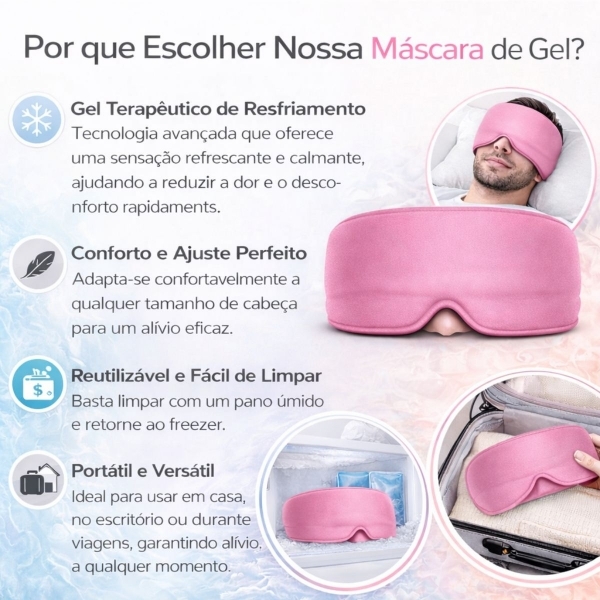 Máscara Gel Terapêutica Fria Quente Dor Cabeça e Olhos - Rosa