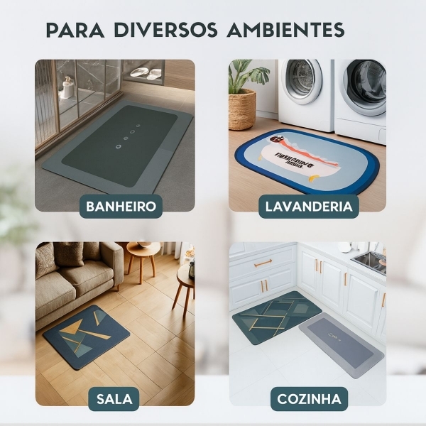 Kit 2 Tapetes Impermeável Antiderrapante Banheiro Cozinha - Redondo/Quadrado