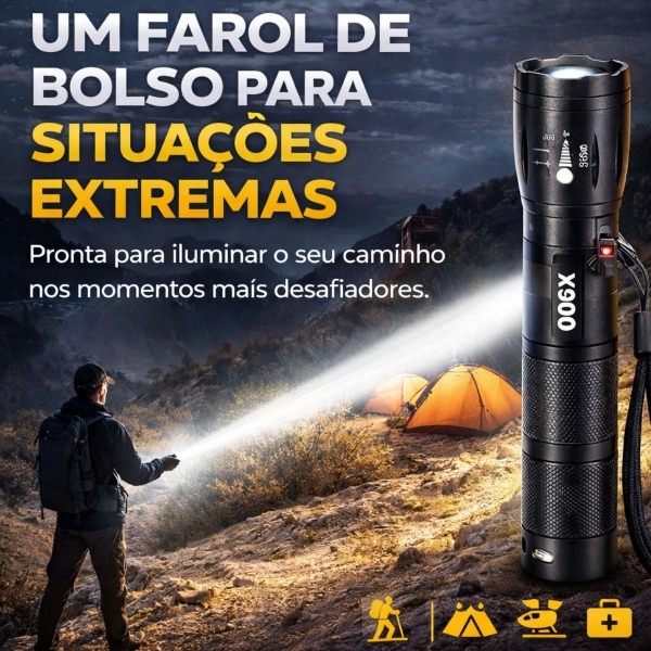 Lanterna Tática X900 Recarregável Zoom LED Potente