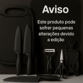 Kit Facas 7 Peças com Tábua Tesoura Descascador Suporte Inox