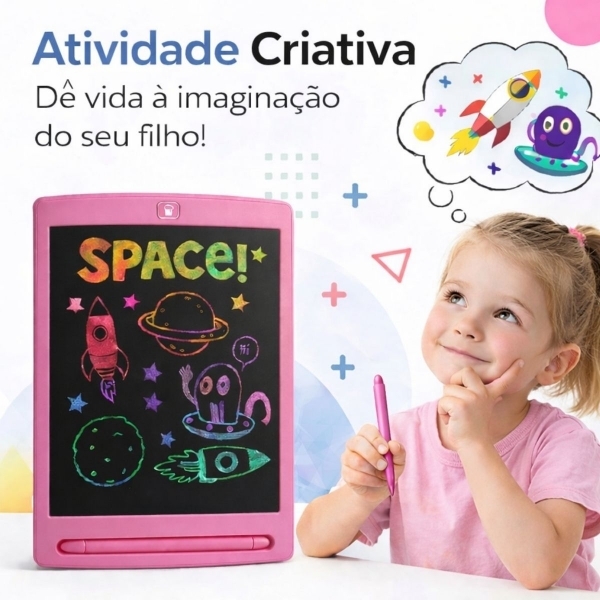 Lousa Mágica Infantil LCD 12 Para Desenhar e Escrever - Rosa
