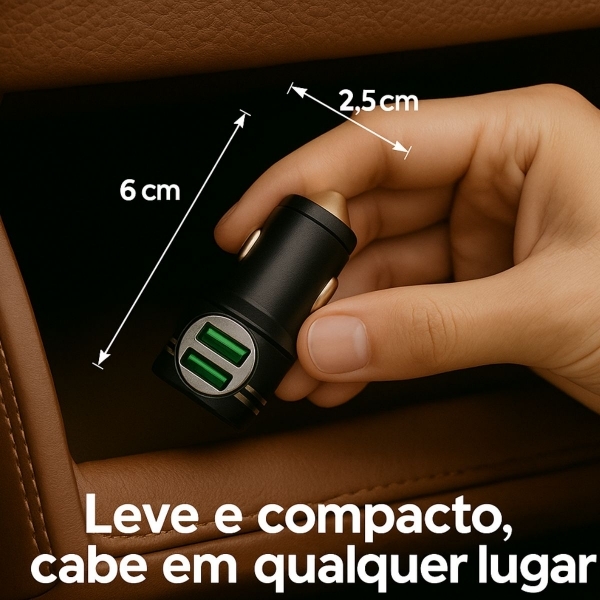 Carregador Veicular USB Duplo 2 Portas Rápido 12V