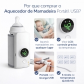Aquecedor Mamadeira Portátil USB Recarregável com Visor LCD