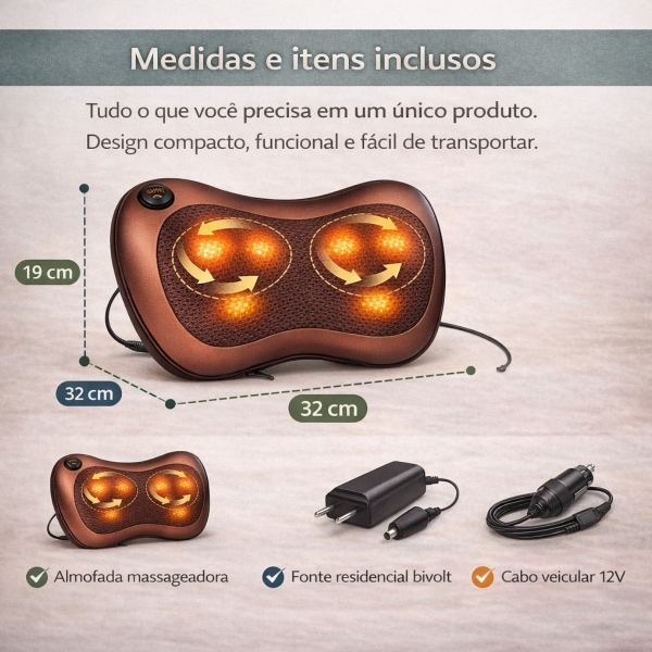Almofada Massageadora Shiatsu Aquecimento no Carro e em Casa