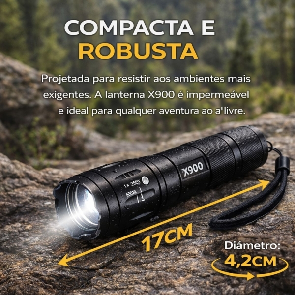 Lanterna Tática X900 Recarregável Zoom LED Potente
