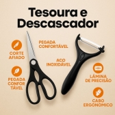 Kit Facas Cozinha 6 Peças Aço Inox Com Tesoura e Descascador