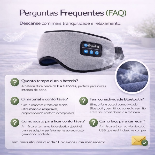 Máscara Dormir Bluetooth Fone Ouvido Música Relaxante Sono