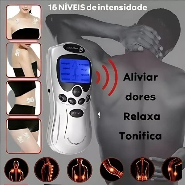 Massageador Digital Aparelho Fisioterapia Eletrochoque Cinza
