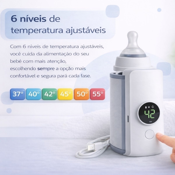 Aquecedor Mamadeira Portátil USB Recarregável com Visor LCD