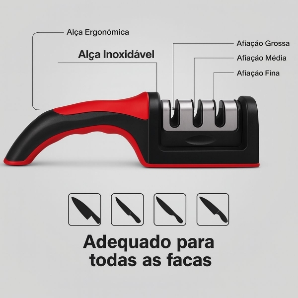 Kit Facas Profissional Inox com Afiador Tesoura Descascador