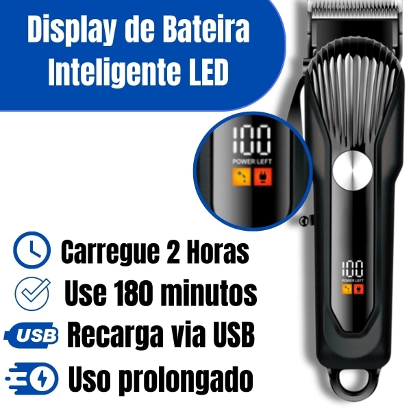 Máquina de Cortar Cabelo Profissional Display Digital 5w