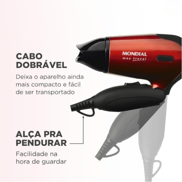 Kit Secador Cabelo Portátil Dobrável PrachaTurmalina Mondial