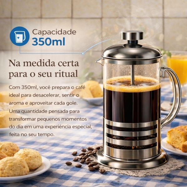 Prensa Francesa Café 350ml Vidro Aço Inox Para Chá