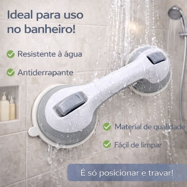 Barra de Apoio para Banheiro com Ventosa Sem Furo Segurança
