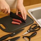 Kit Facas 7 Peças com Tábua Tesoura Descascador Suporte Inox