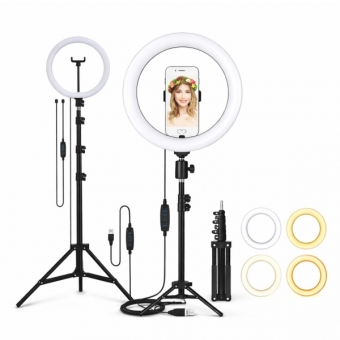 Ring Light LED 26cm com Tripé 2,10m USB Bivolt 360° Celular
