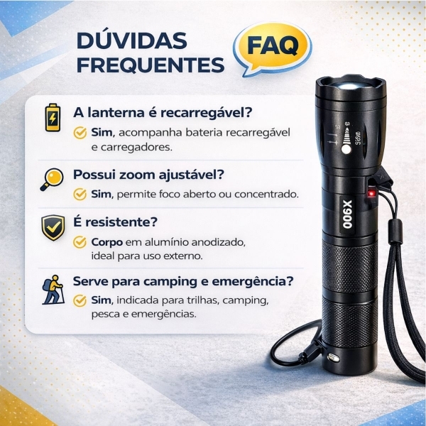 Lanterna Tática X900 Recarregável Zoom LED Potente