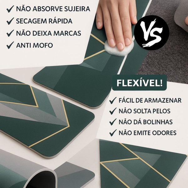 Kit 2 Tapetes Impermeável Antiderrapante Banheiro Cozinha - Redondo/Quadrado