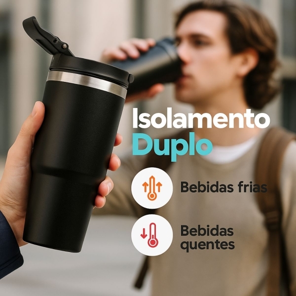 Garrafa Caneca Térmica  900ml - Preta