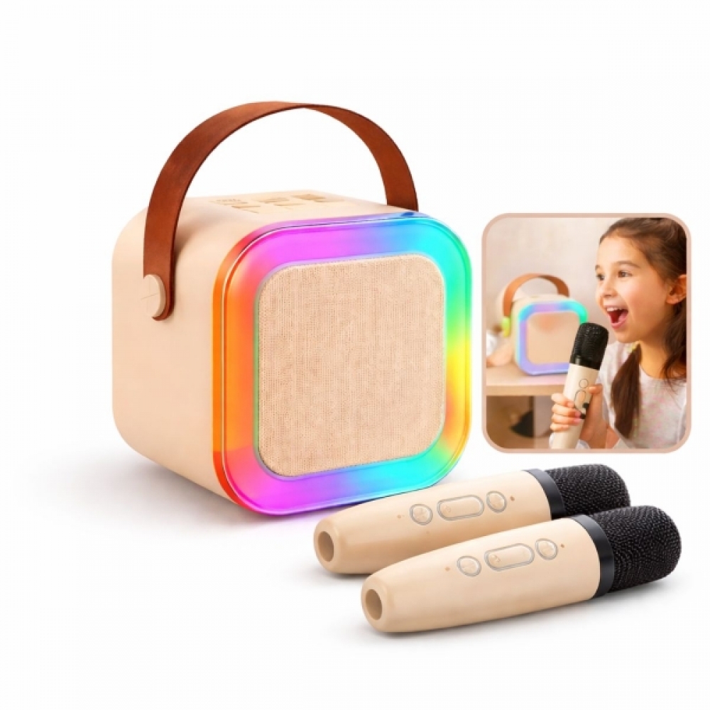 Mini Caixa Som Karaokê Bluetooth Infantil 2 Microfones LED