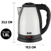 Chaleira Elétrica Inox 1,8 Litros Jarra Bule BAK Cor Prata