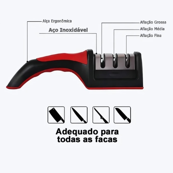 Afiador amolador facas e laminas 3 em 1 profissional