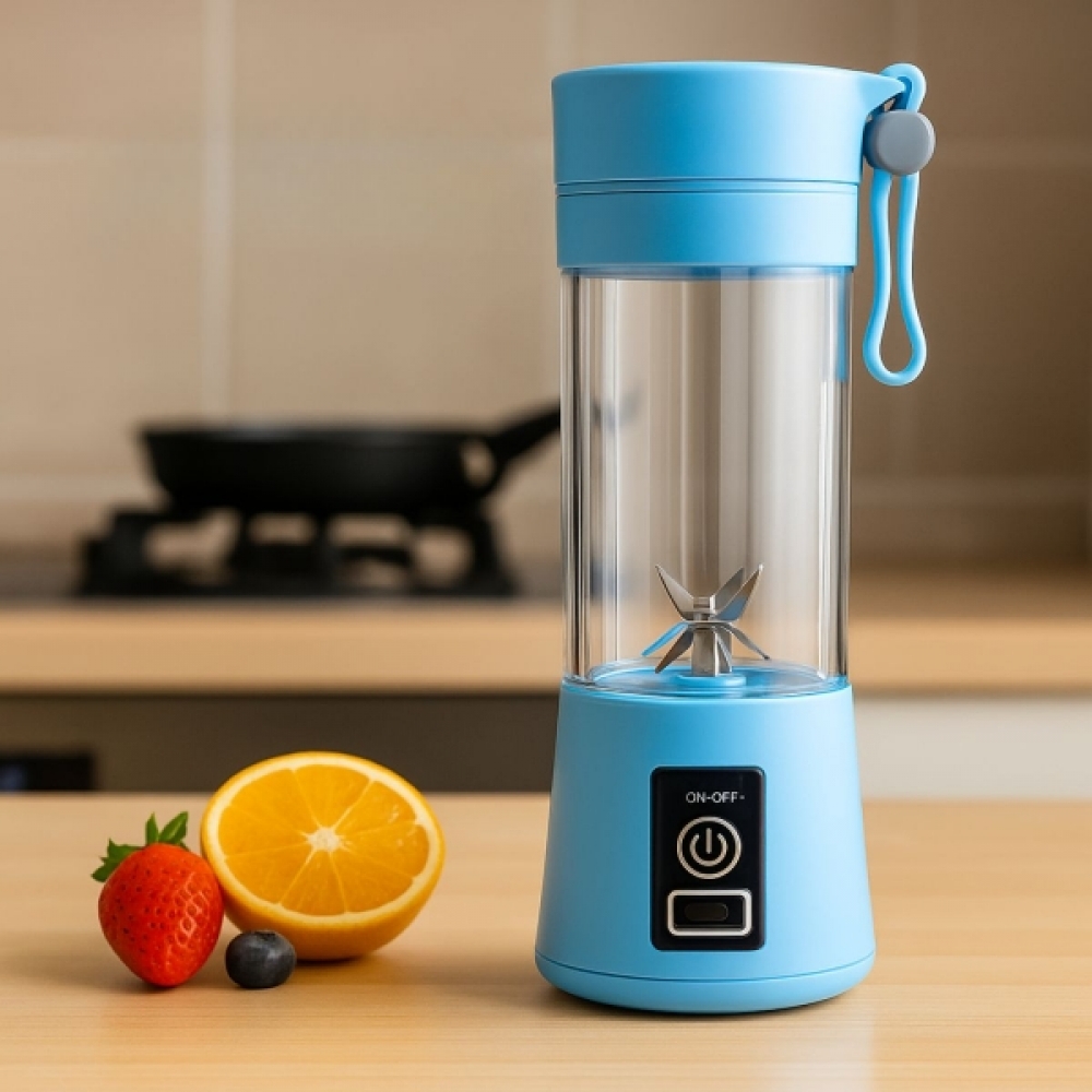 Mini Liquidificador Portátil Recarregável 380ML 6 Laminas - Azul