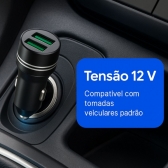 Carregador Veicular USB Duplo 2 Portas Rápido 12V