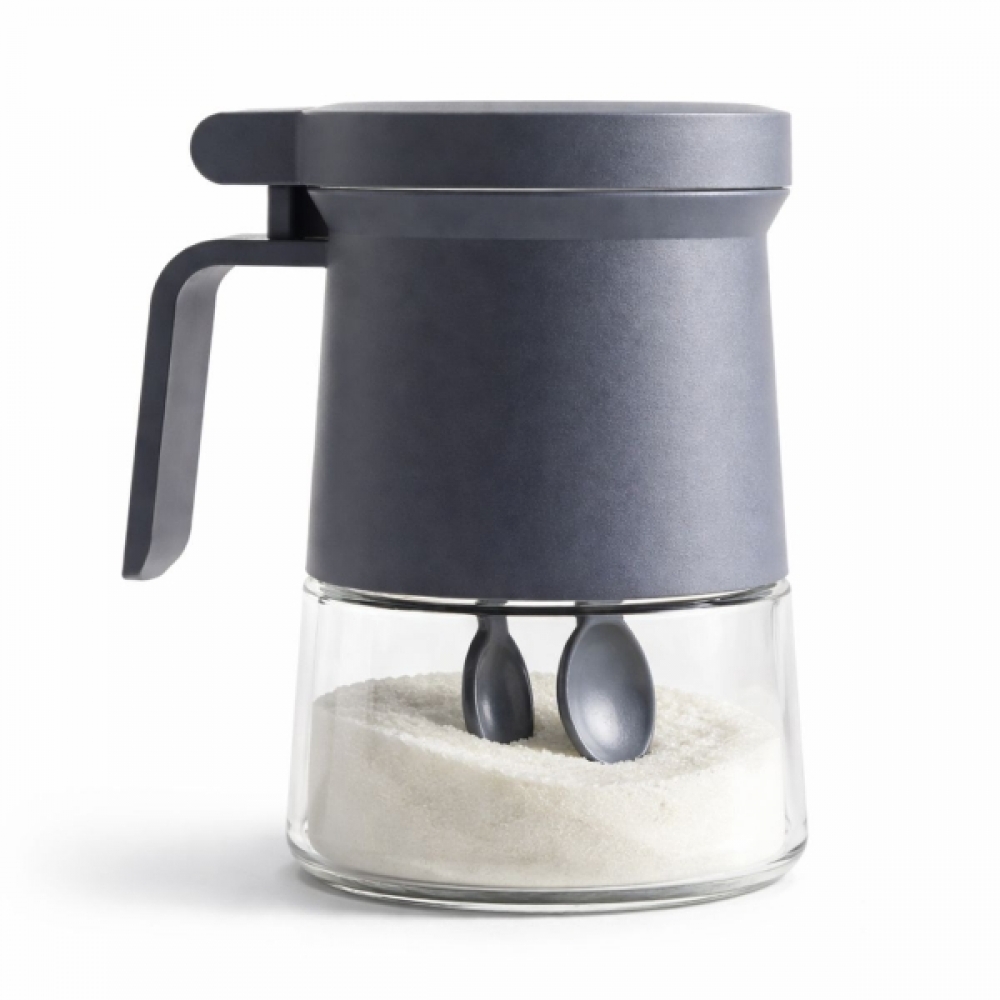 Açucareiro de Vidro 350ml com Tampa Vedada e Colher Azul e Cinza - Cinza