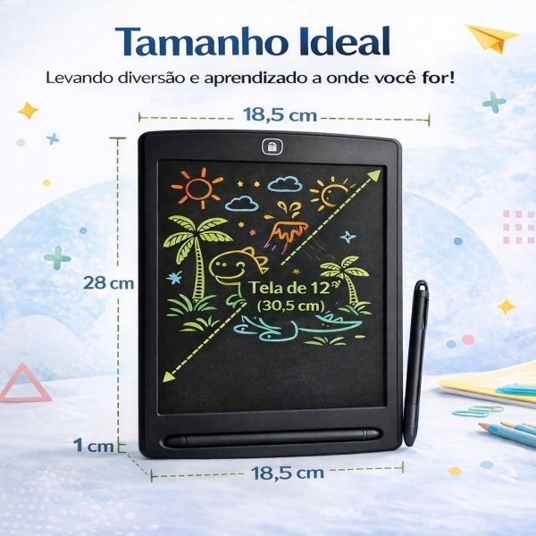 Lousa Mágica Infantil LCD 12 Para Desenhar e Escrever - Preto